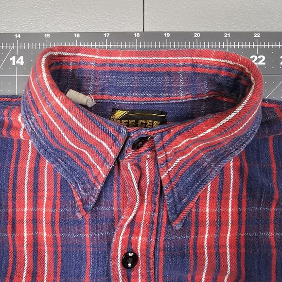 Vintage Dee Cee Flannel Shirt Medium 70s Plaid Blue Red Heavy Workwear Grunge - Picture 7 of 13